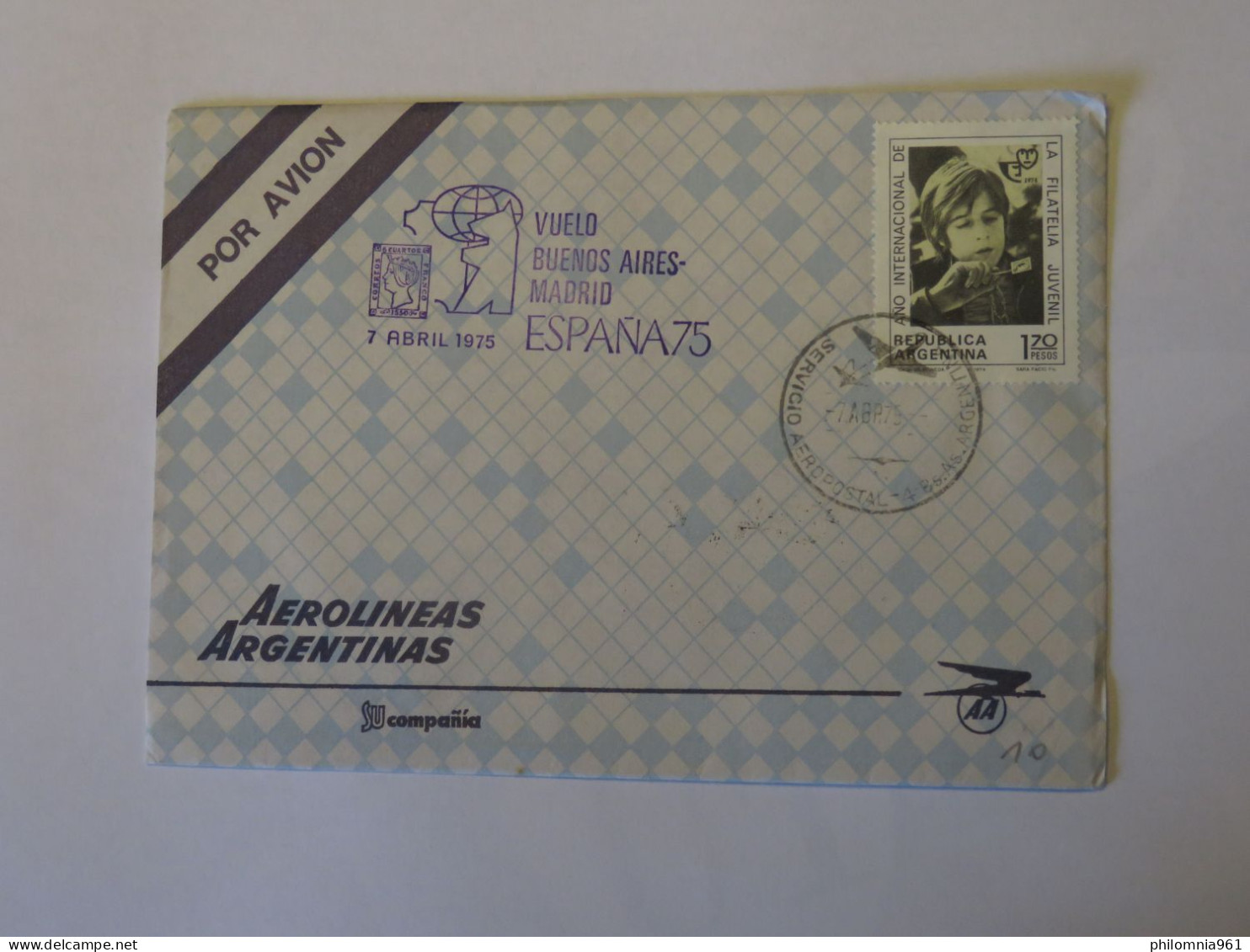 ARGENTINA AEROLINEAS ARGENTINAS FIRST FLIGHT COVER BIENOS AIRES - MADRID 1975 - Usados