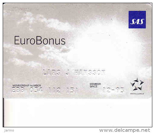 SAS Euro Bonus Card, Sweden,..www.scandinavian.net - Carte D'imbarco