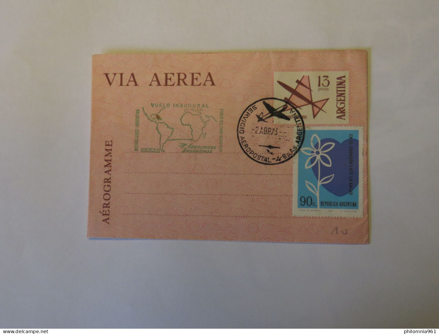 ARGENTINA FIRST FLIGHT COVER BUENOS AIRES -CAPE TOWN 1973 - Usados