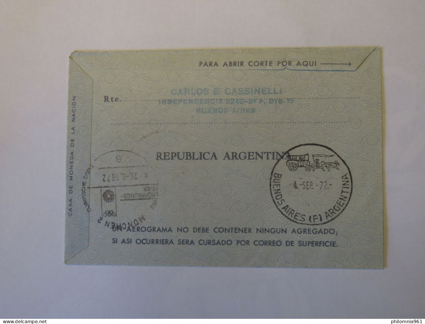 ARGENTINA FIRST FLIGHT COVER BUENOS AIRES - MUNHEN 1972 - Usados