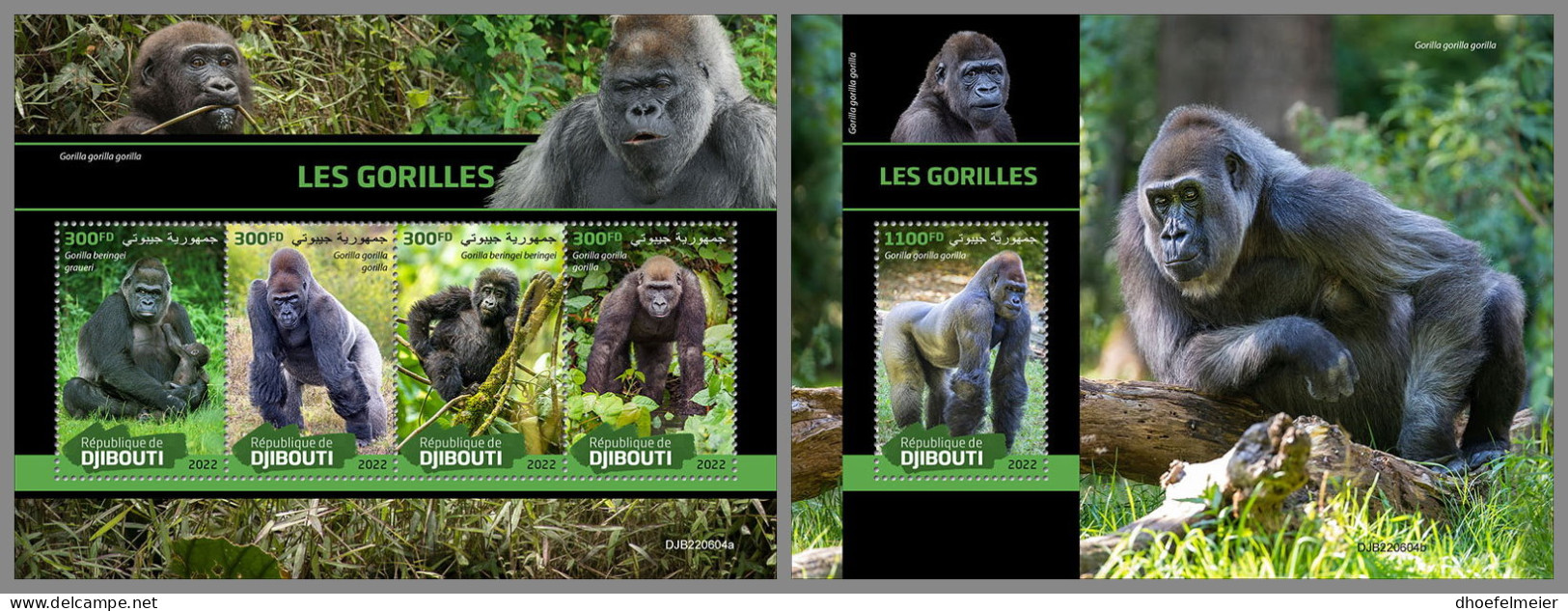 DJIBOUTI 2022 MNH Gorillas M/S+S/S - OFFICIAL ISSUE - DHQ2320 - Gorilla