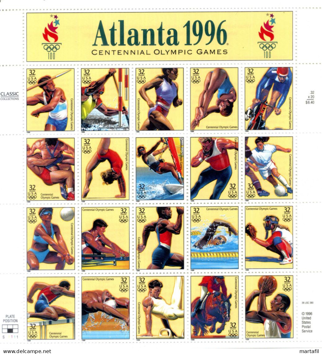 1996 United States USA Stati Uniti SET MNH ** 2820/2839 Atlanta '96, Giochi Olimpici, Olympic Games, Sport - Blocchi & Foglietti