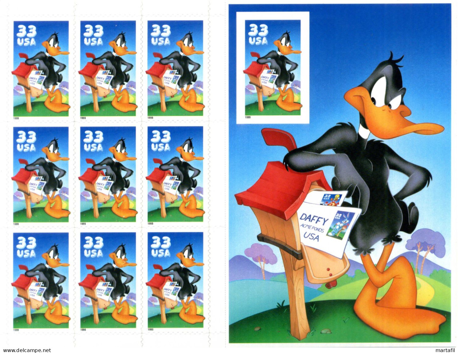 1999 United States USA Stati Uniti SET MNH ** 3237a Minifoglio (sheet) Imperforated, Duffy Duck - Hojas Bloque