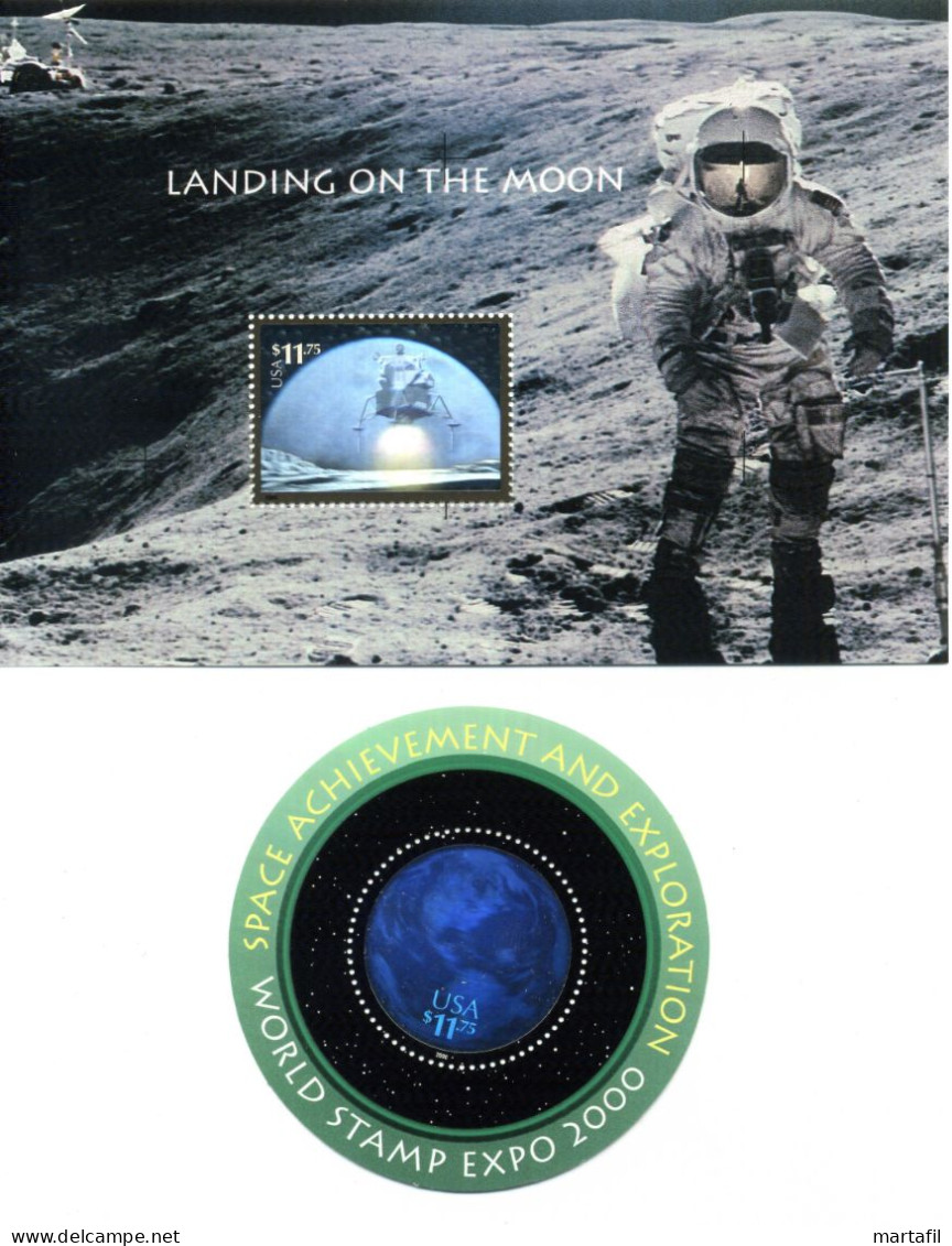 2000 United States USA Stati Uniti BF 44 & BF 45 MNH ** Landing On The Moon, Space Achievement And Exploration, Spazio - Hojas Bloque