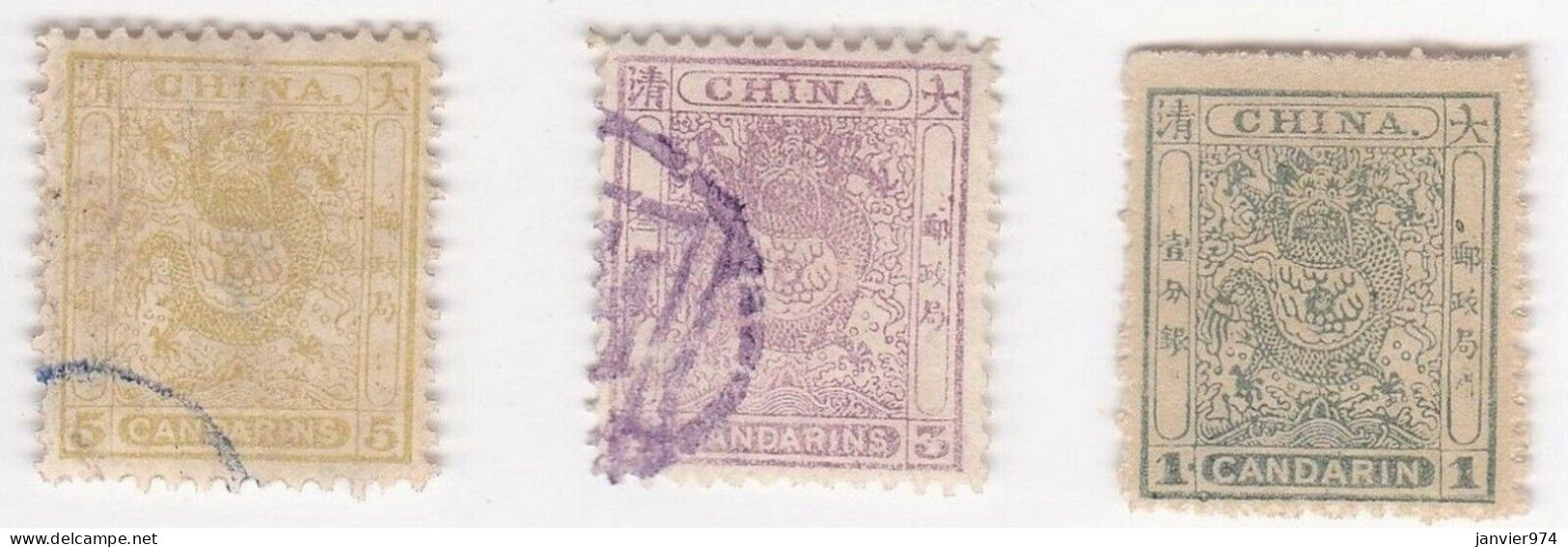 Chine Empire 1878, 3 Timbres 1 Candarin, 3 Candarins Et 5 Candarins, Large Dragon , Scan Recto Verso  - Used Stamps
