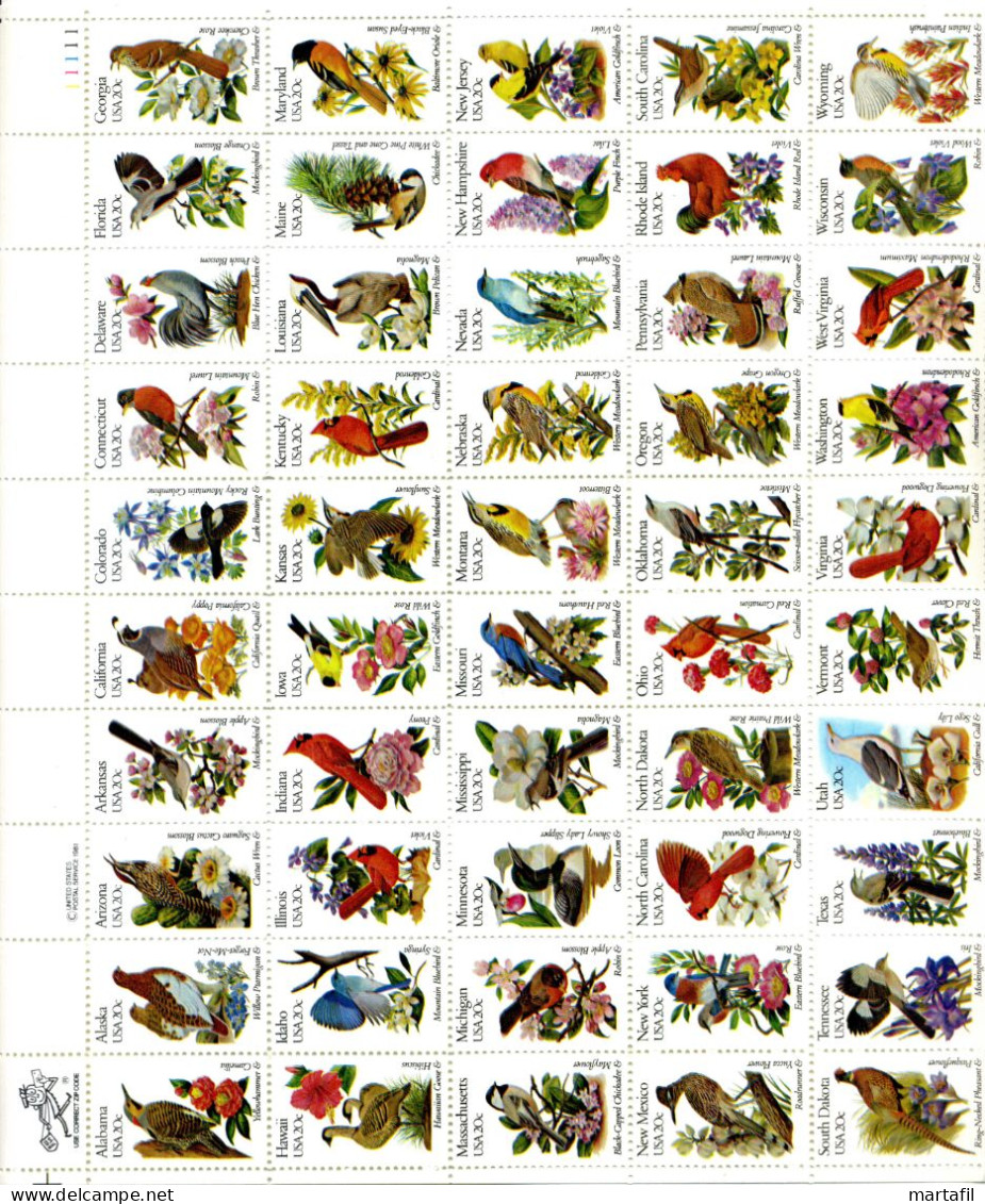 1982 United States USA Stati Uniti SET MNH ** 1688/1737 Fauna E Flora, Birds, Flowers, - Blocchi & Foglietti