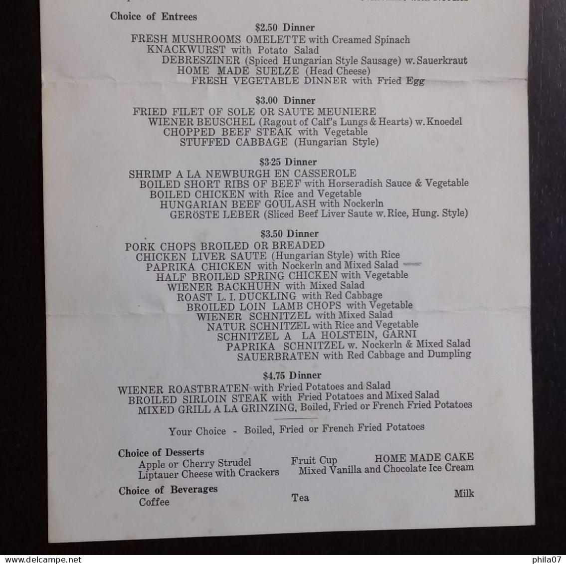 La Cafe Grinzing ! - Menu For The Dinner / 3 Images - Menus