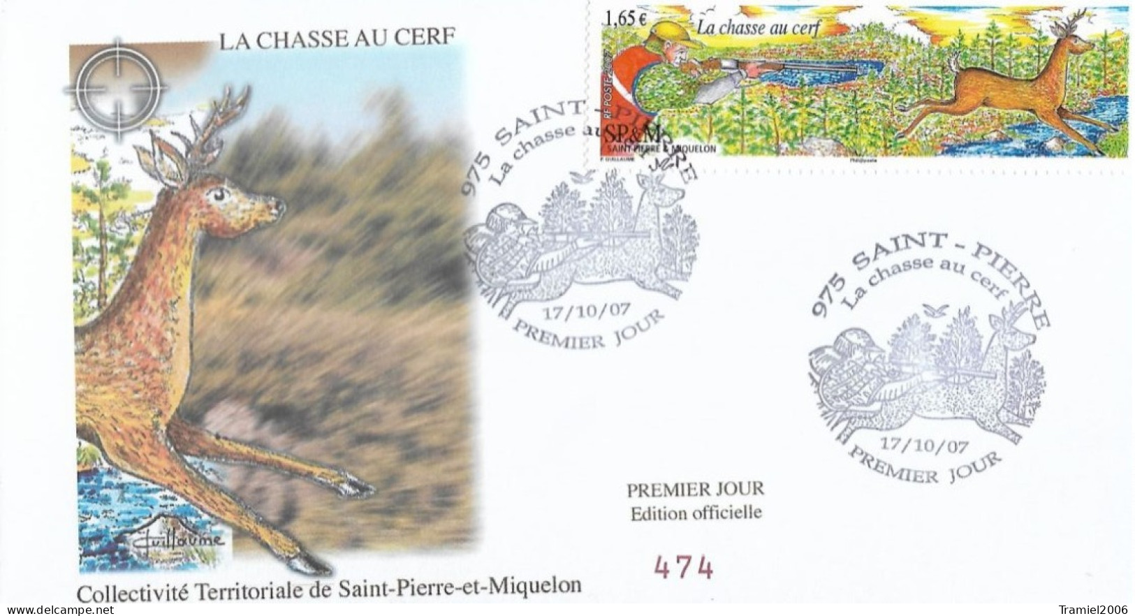 SP&M 2007 - YT 904 - La Chasse Au Cerf - 17.10.2007 - FDC