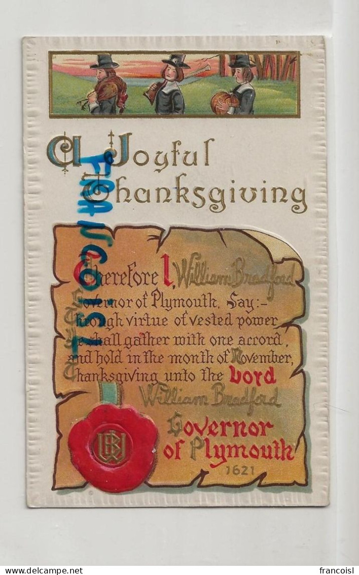 A Joyful Thanksgiving. William Bradford. 1911. Relief - Giorno Del Ringraziamento