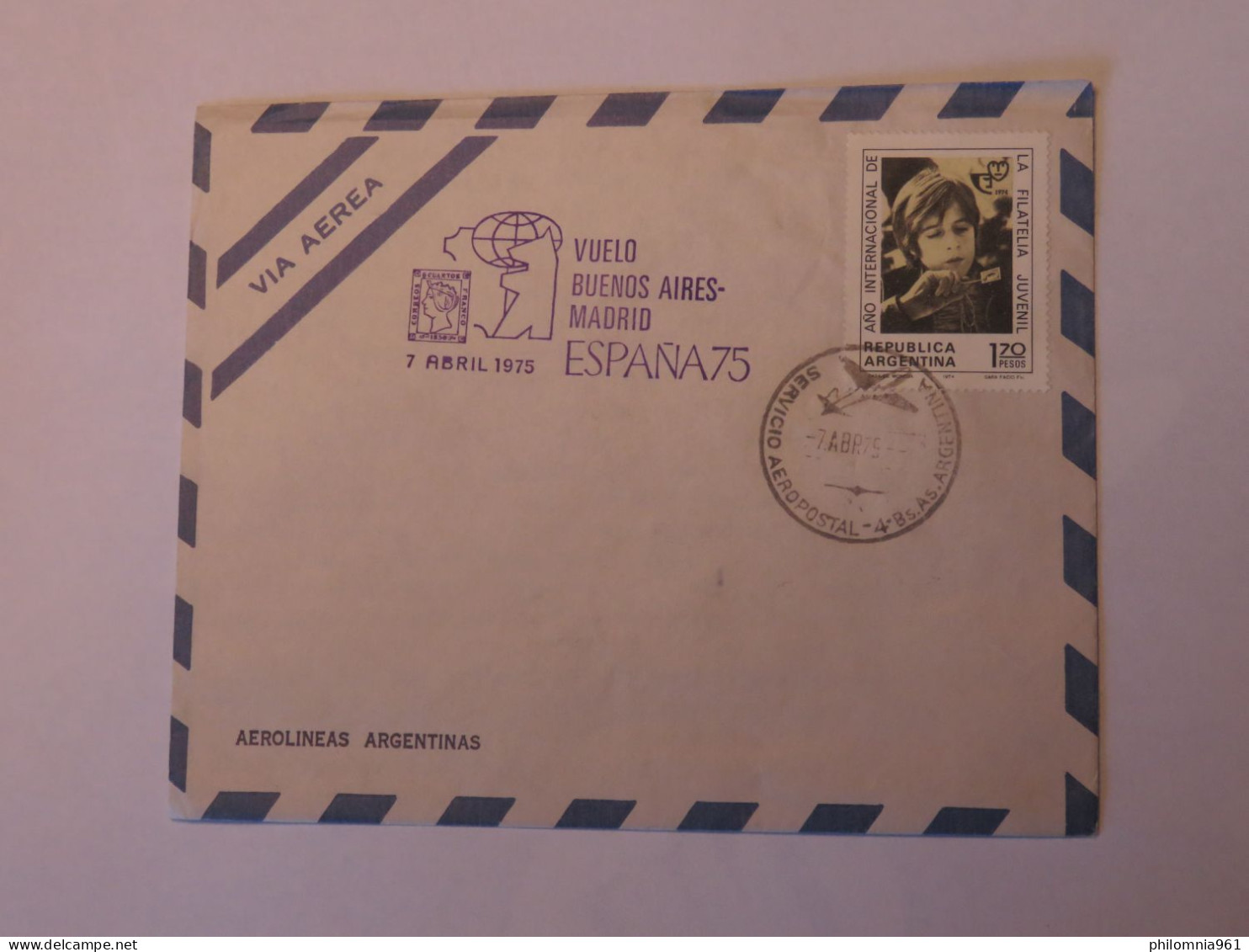 ARGENTINA FIRST FLIGHT COVER BUENOS AIRES - MADRID 1975 - Used Stamps