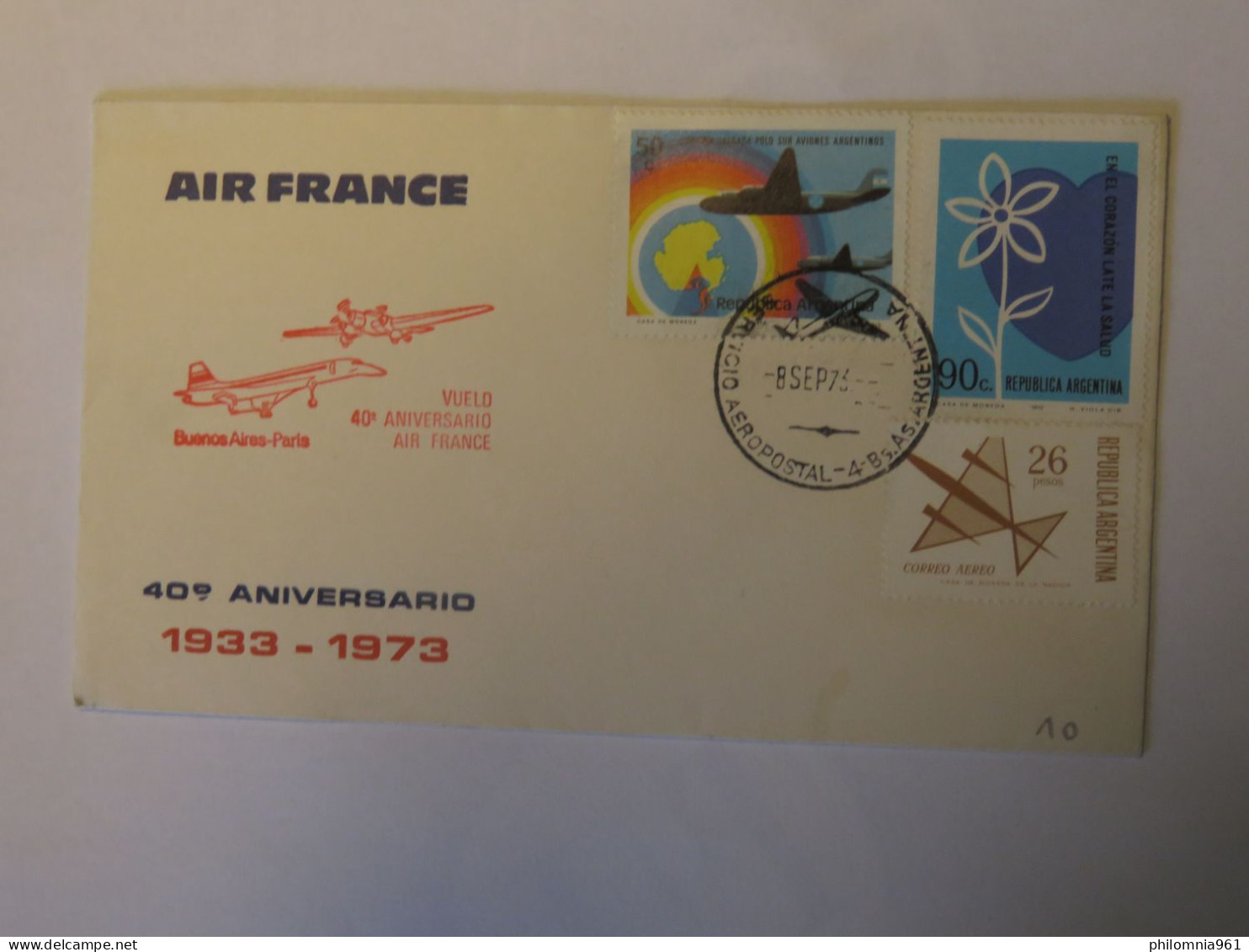 ARGENTINA AIR FRANCE FIRST FLIGHT COVER BUENOS AIRES - PARIS 1973 - Used Stamps