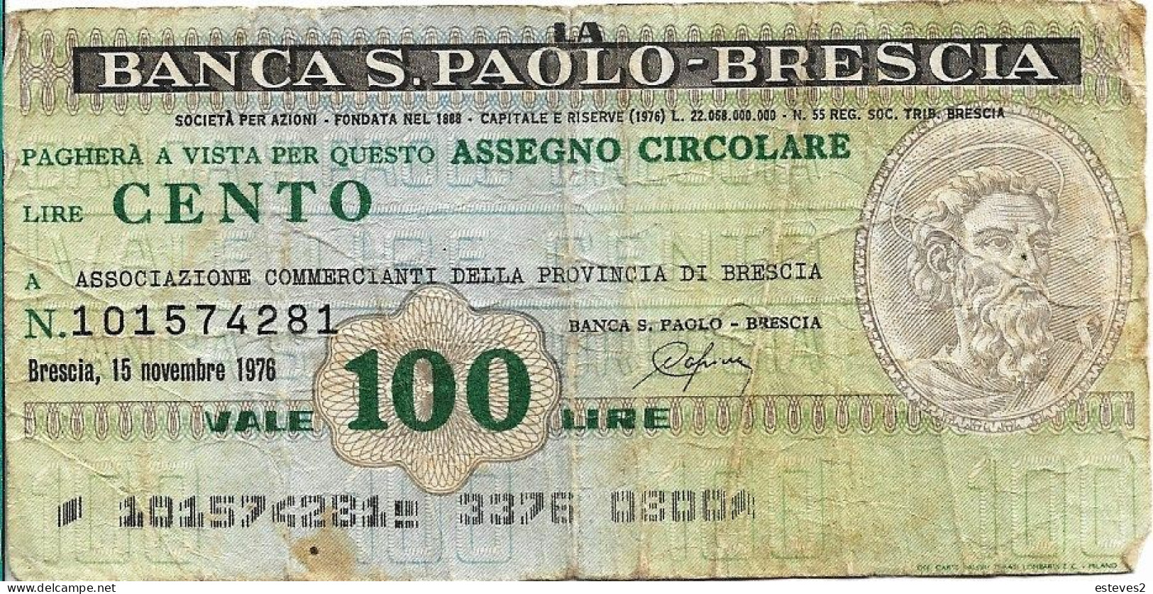 Italy , 1976 , Notgeld 100 Lires , Banca S. Paolo-Brescia , Used - Sonstige & Ohne Zuordnung