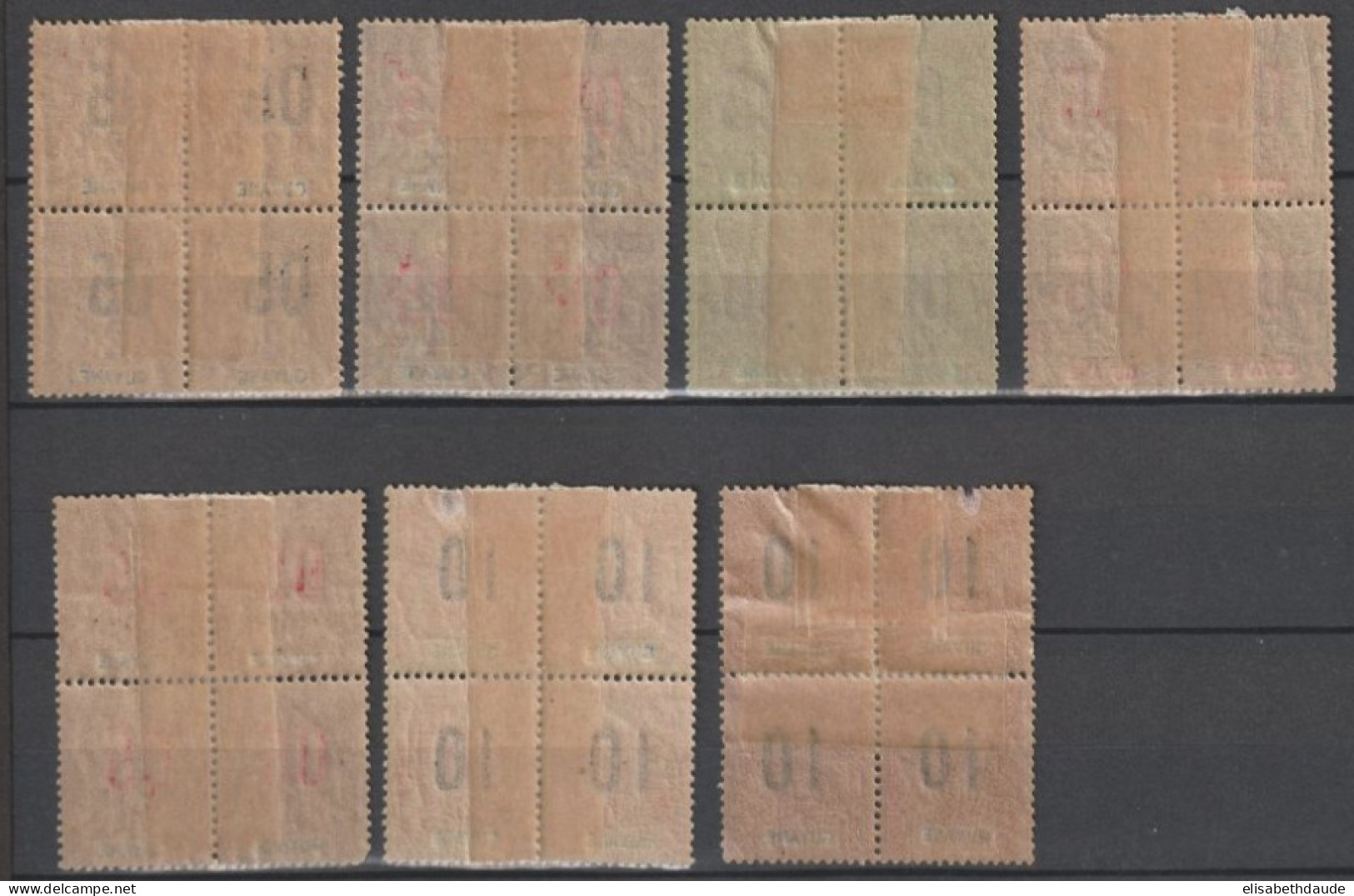 GUYANE - 1912 - SERIE YVERT N°66/72 BLOC De 4 Dont 2 X VARIETE CHIFFRE ESPACE 67Aa (05/4c) !  * MH - COTE = 115+ EUR. - Unused Stamps