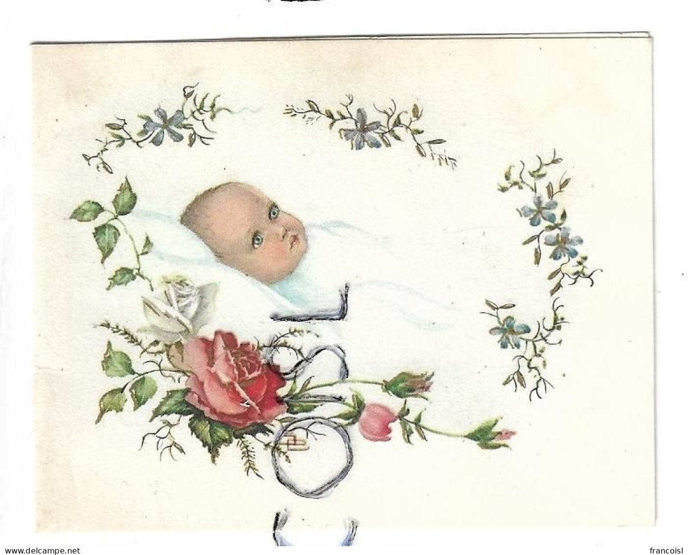 Bébé Couché, Roses Et Fleurs. Myriam Lecompte Née à Seraing, Le 20 Juin 1964, Baptisée à Bressoux. - Naissance