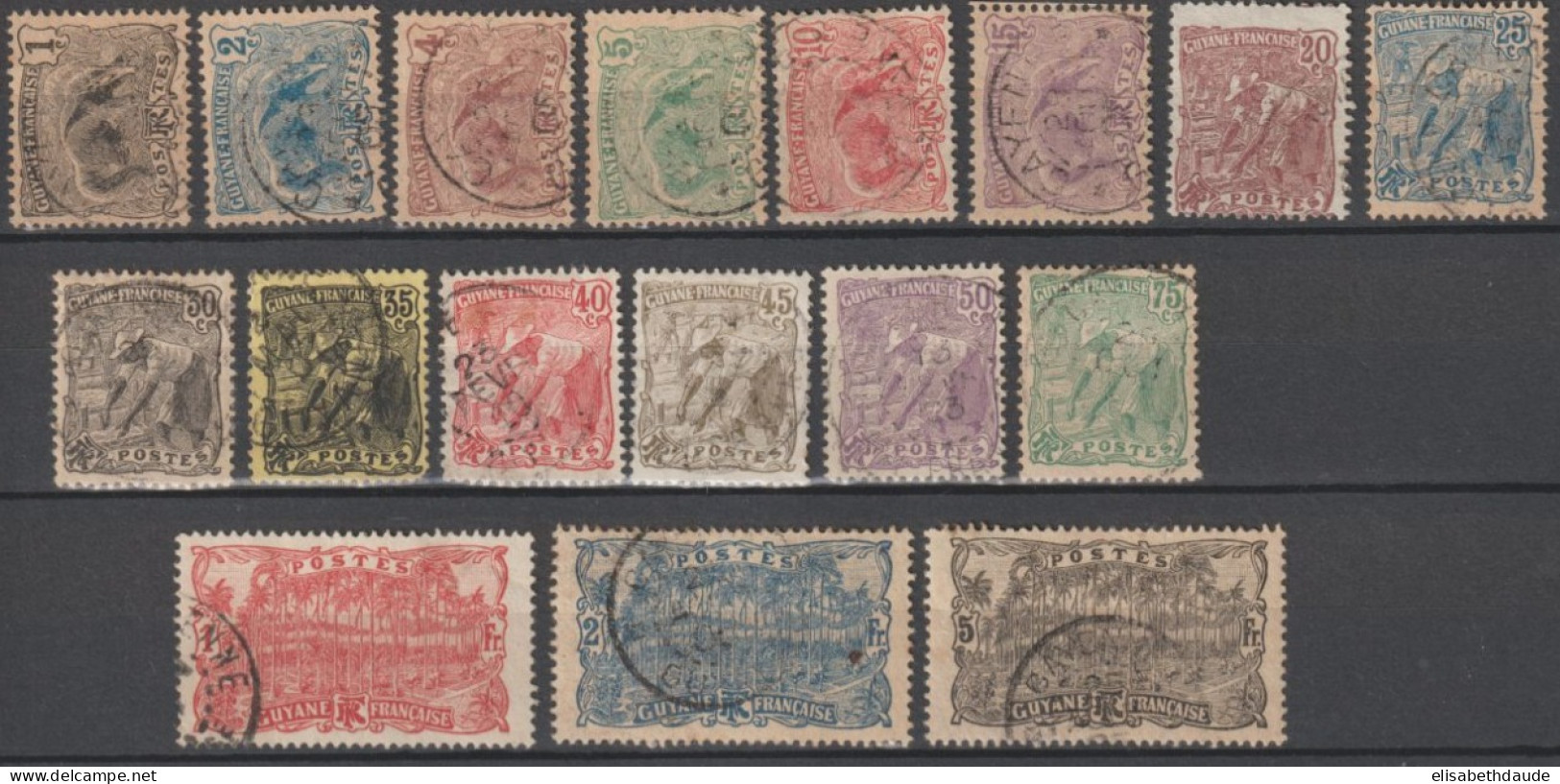 GUYANE - 1904 - SERIE YVERT N°49/65 OBLITERES - COTE = 32 EUR. - - Usati