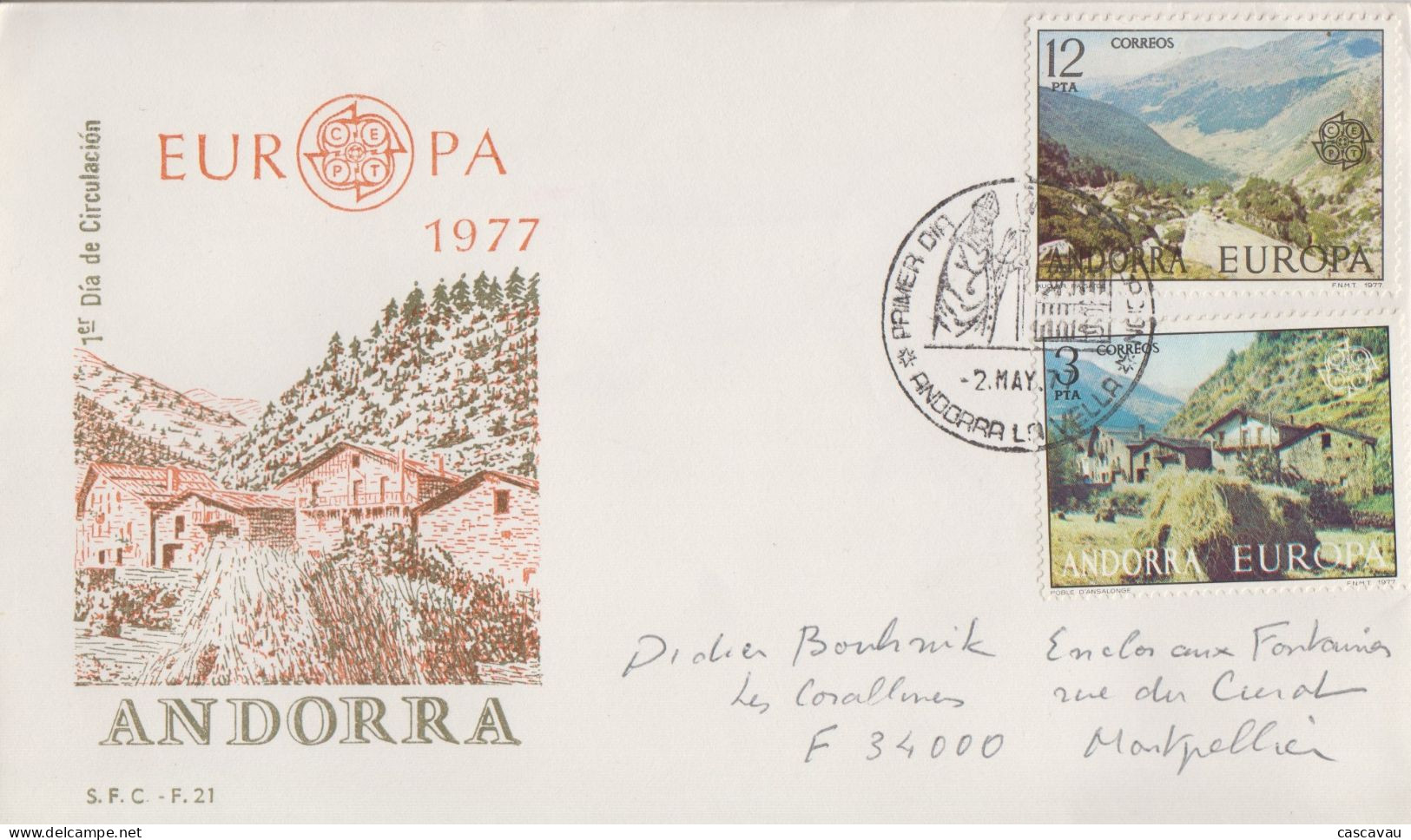 Enveloppe  FDC  1er  Jour   ANDORRE  ANDORRA     EUROPA     1977 - 1977