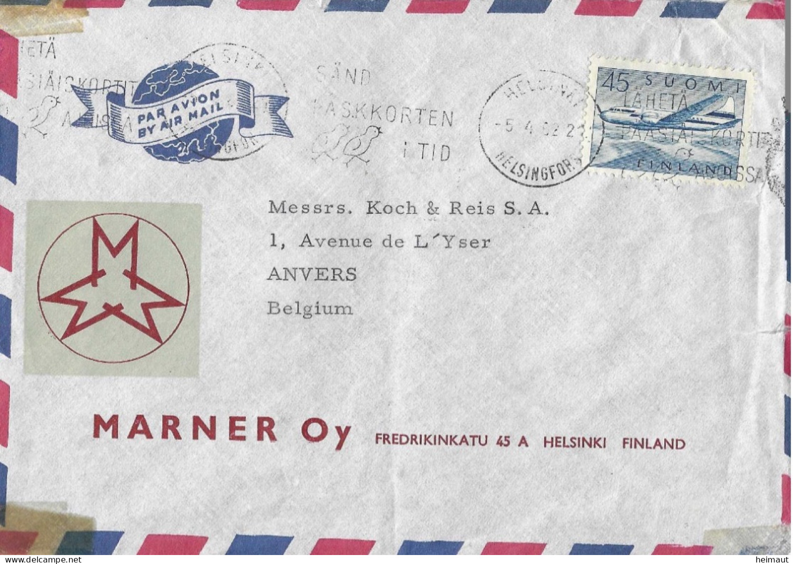 Lettre Par Avion D'Helsinki à Anvers 1962 - Covers & Documents