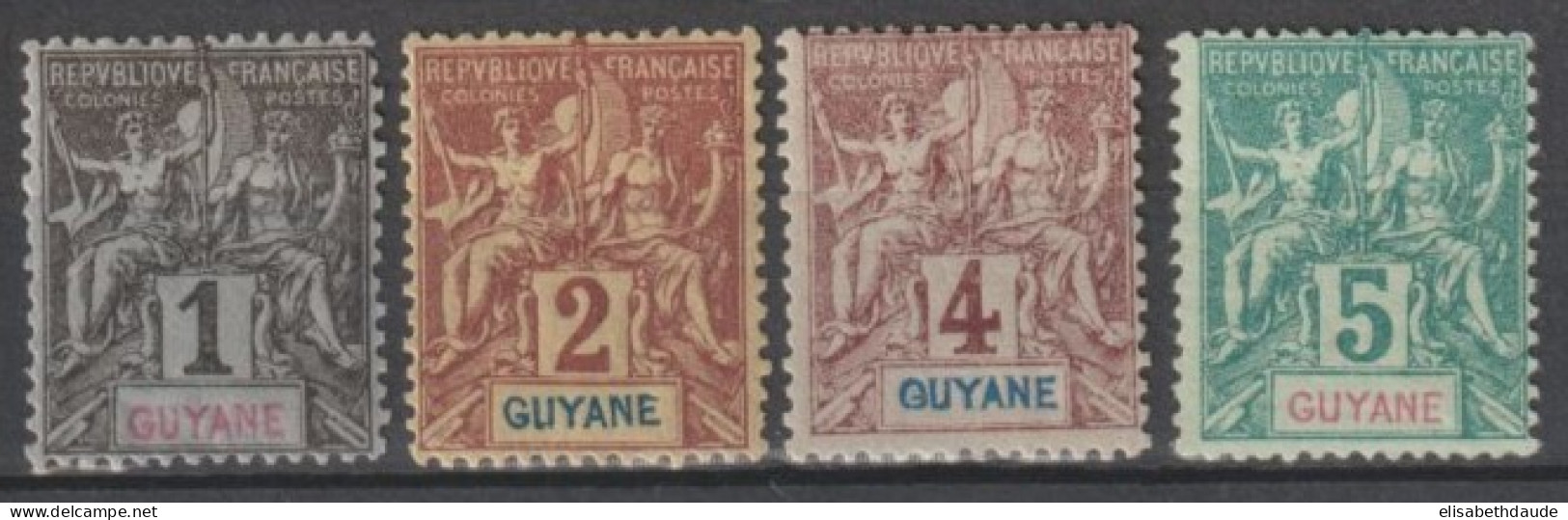 GUYANE - 1892 - YVERT N°30/33 * MH  - COTE = 22 EUR - Ongebruikt