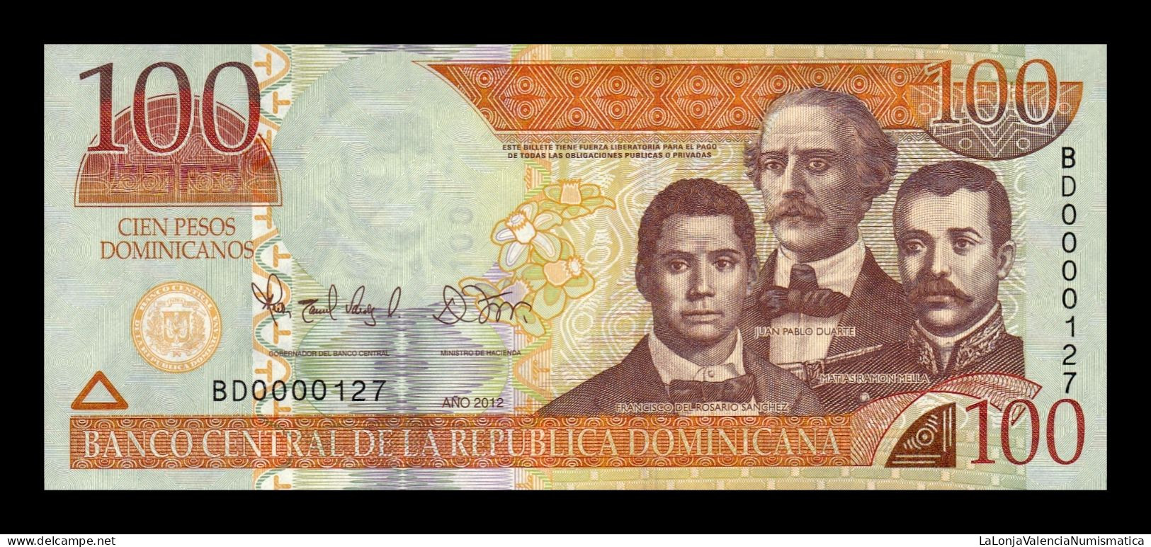 República Dominicana 100 Pesos Dominicanos 2012 Pick 184b Low Serial 127 Sc Unc - Dominicana