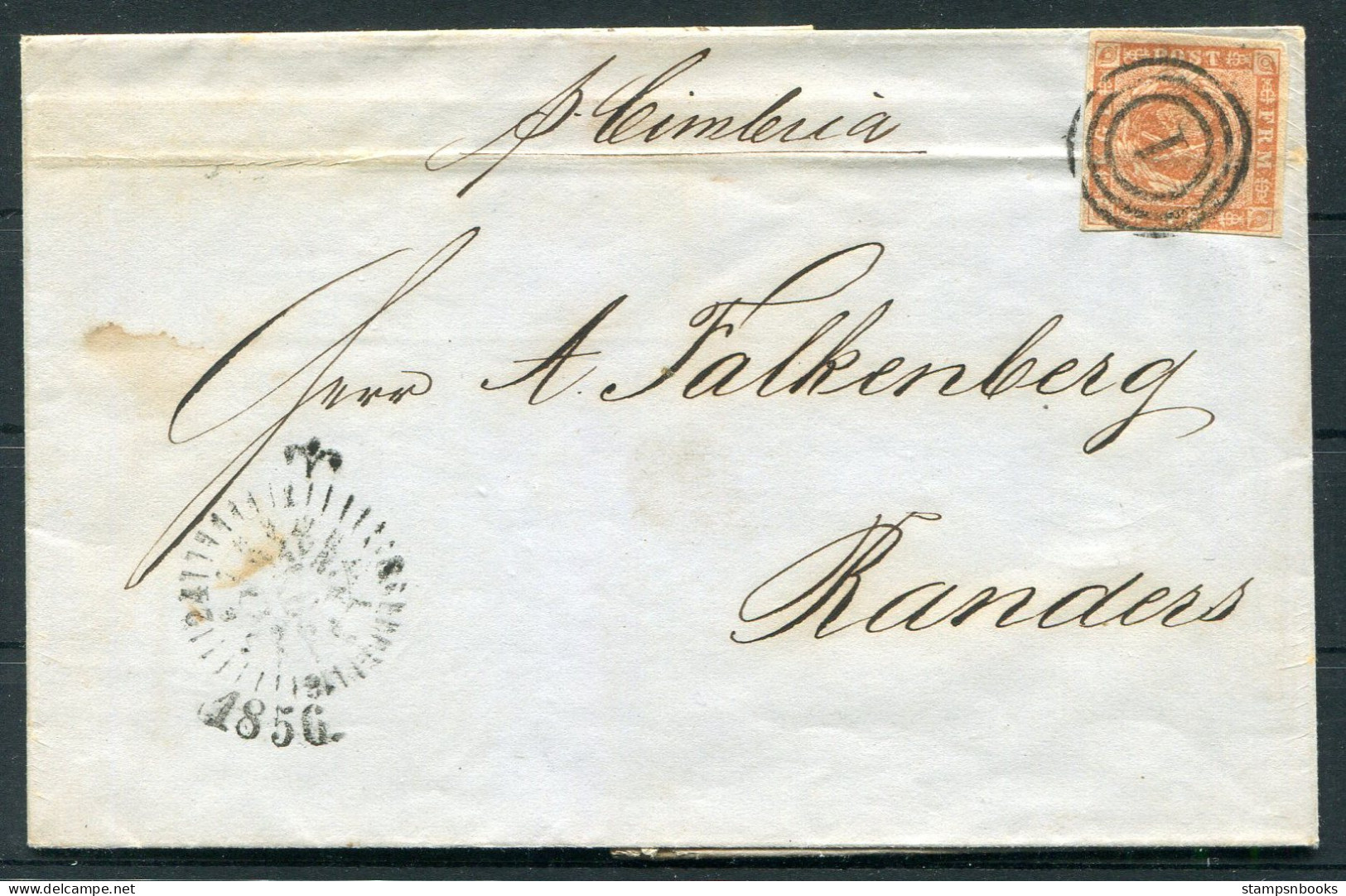 1856 Denmark 4sk Imperf Entire Copenhagen - Randers - Briefe U. Dokumente