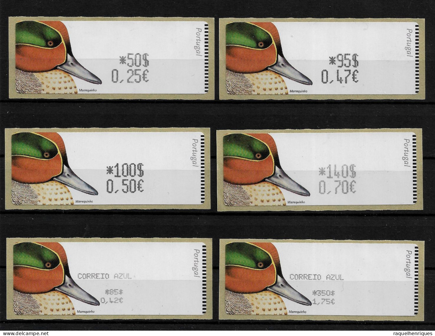 PORTUGAL ATM MACHINE STAMPS - ETIQUETAS - 2000 BIRDS MARREQUINHO SET + AZUL Nº 22 MNH (BA5#445) - Macchine Per Obliterare (EMA)