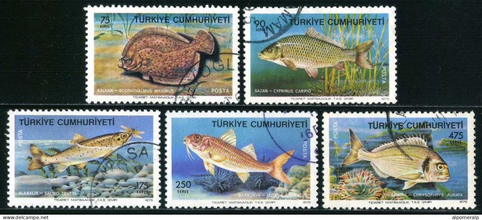 Türkiye 1975 Mi 2369-2373 Fishes | Aquatic Animals, Fish - Oblitérés