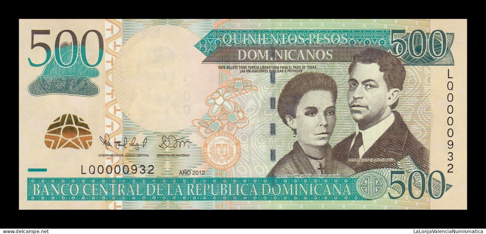 República Dominicana 500 Pesos Dominicanos 2012 Pick 186b Low Serial 932 Sc Unc - Dominicaine