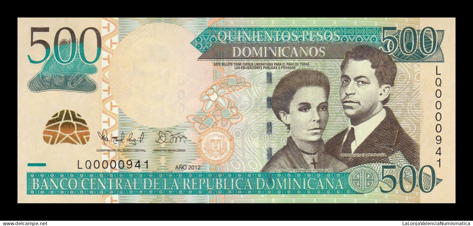 República Dominicana 500 Pesos Dominicanos 2012 Pick 186b Low Serial 941 Sc Unc - Dominicaine