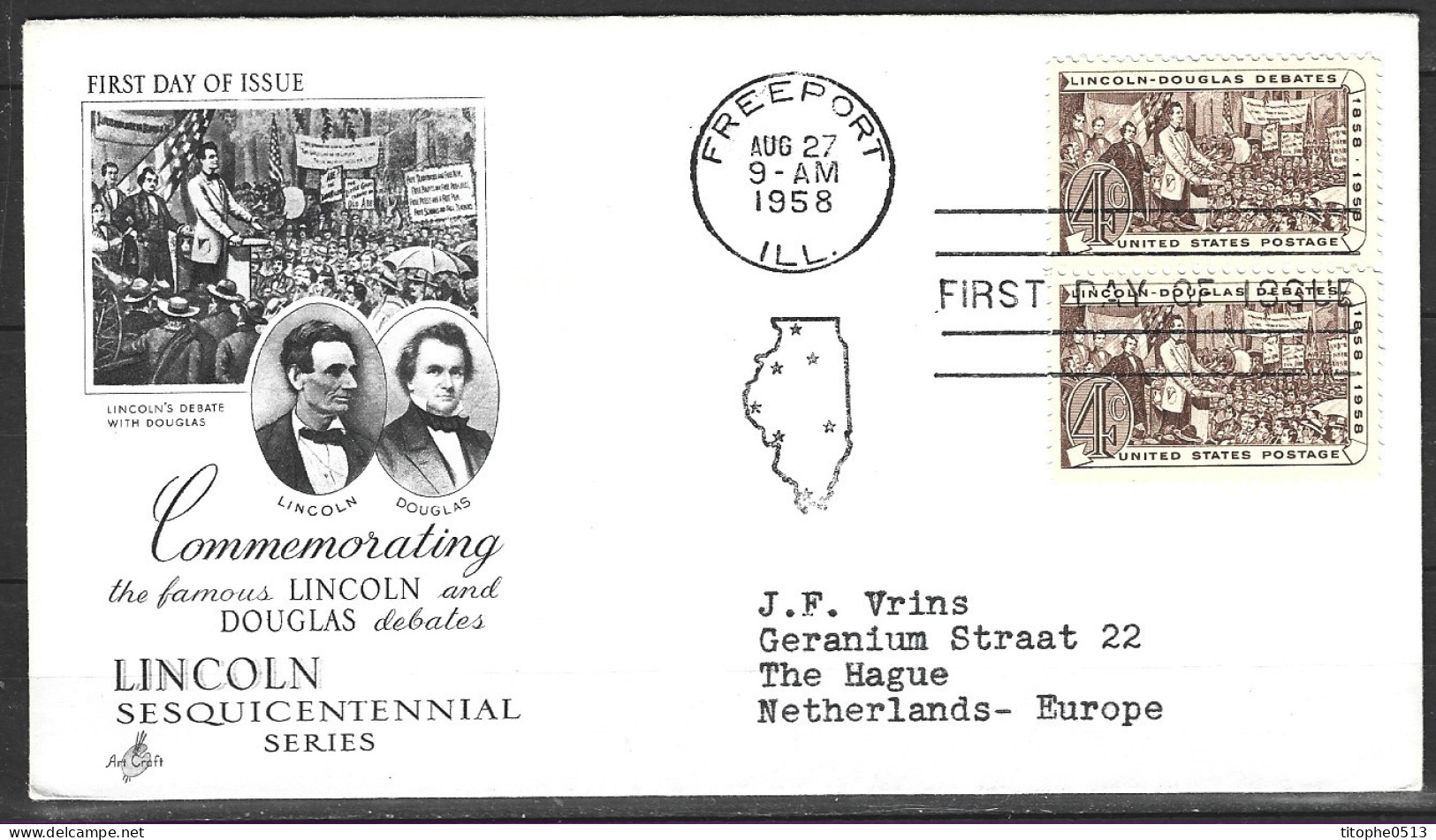 USA. N°649 De 1958 Sur Enveloppe 1er Jour. Débats Lincoln-Douglas En Illinois. - 1951-1960