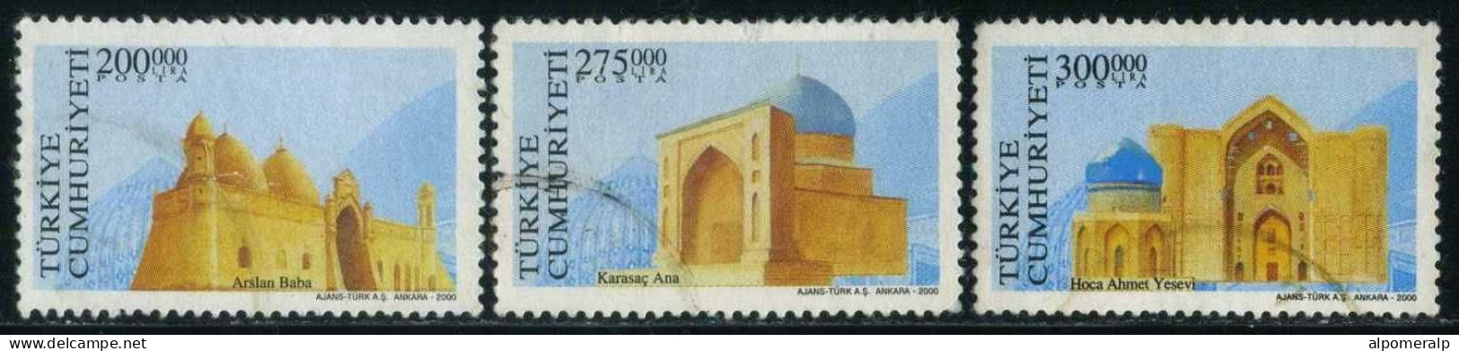 Türkiye 2000 Mi 3248-3250 Turkish Cultural Heritage | Mausoleums Of "Arslan Baba", "Karasaç Ana", "Hodja Ahmet Yesevi" - Oblitérés