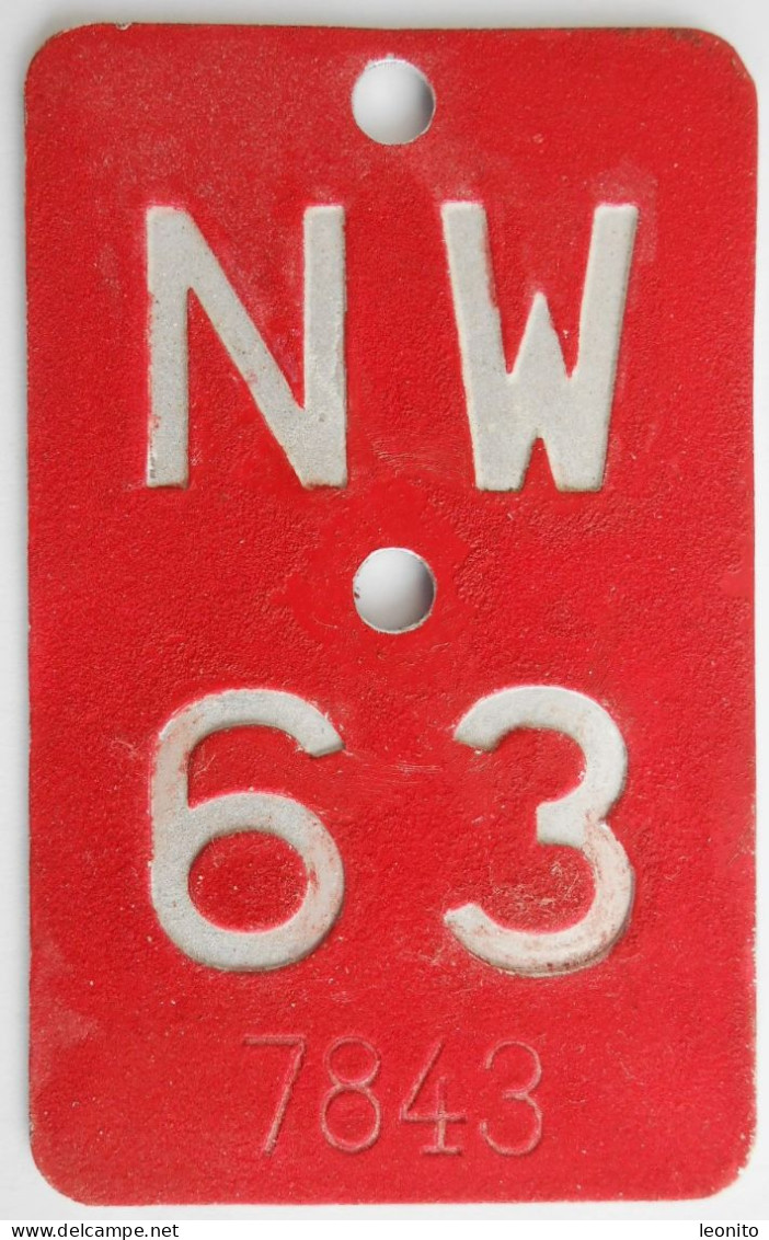 Velonummer Nidwalden NW 63 - Plaques D'immatriculation