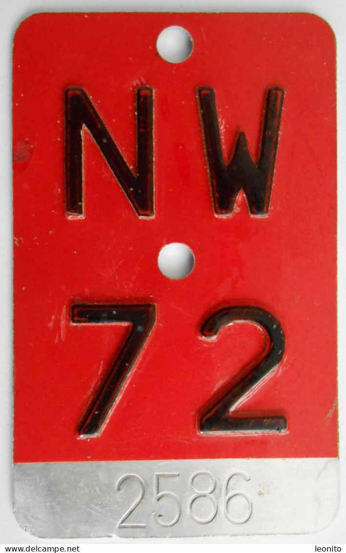 Velonummer Nidwalden NW 72 - Plaques D'immatriculation