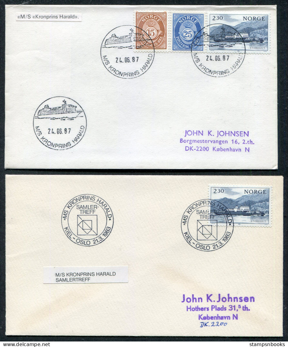 1987 Norway X 2 Color Line Ship "MS KRONPRINS HARALD" Covers - Lettres & Documents