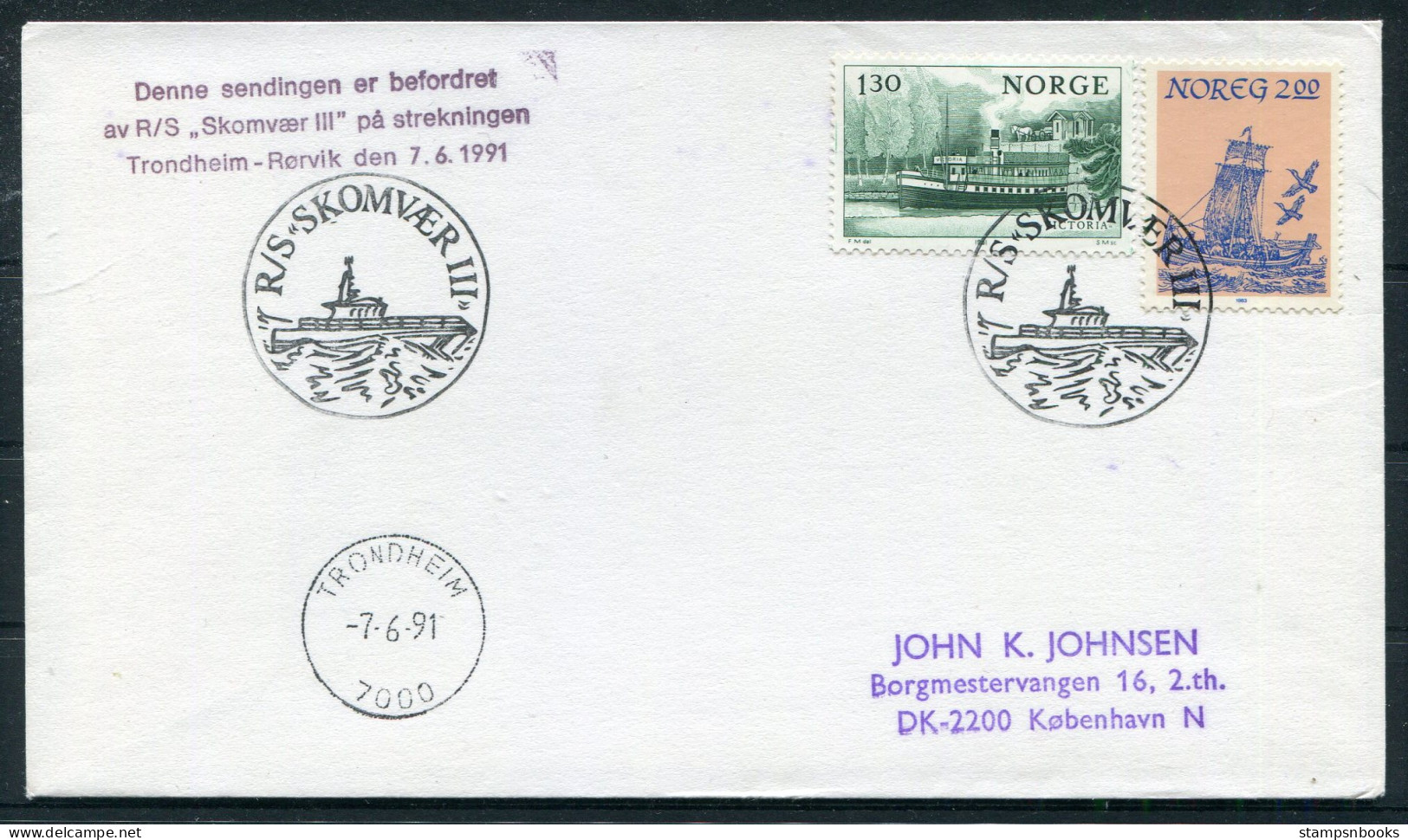 1991 Norway Trondheim / Rorvik R/S SKOMVAER 3 Ship Cover - Brieven En Documenten