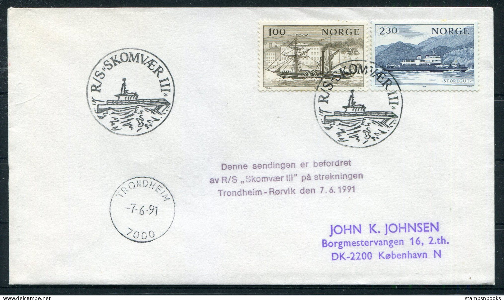 1991 Norway Trondheim / Rorvik R/S SKOMVAER 3 Ship Cover - Storia Postale