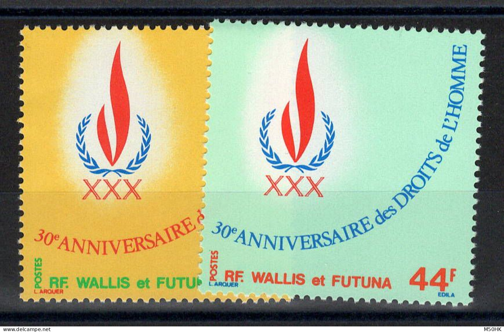 Wallis & Futuna - YV 224 & 224 N** Gomme Tropicale Mate , Droits De L'homme , Cote 4,90 Euros - Unused Stamps