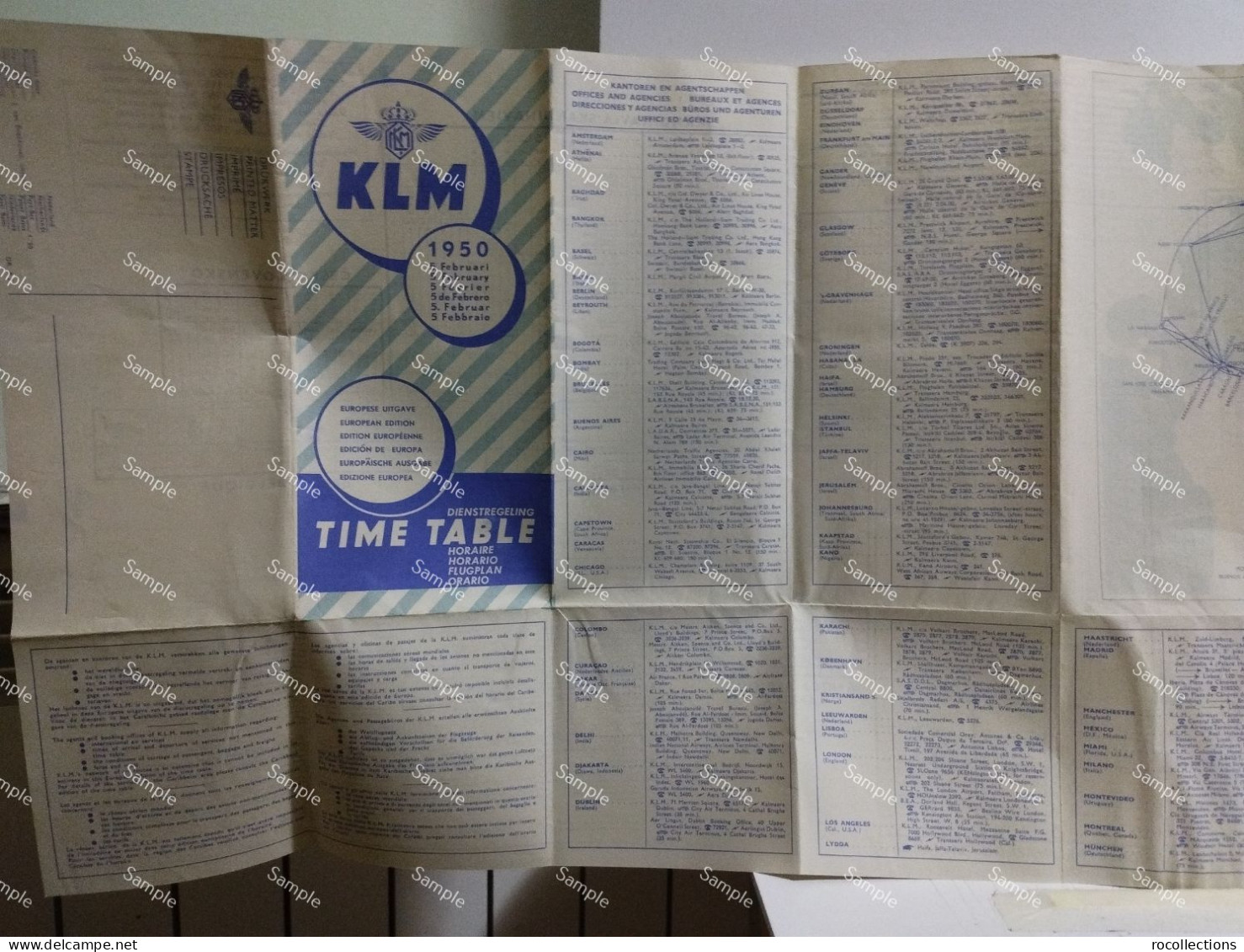 Depliant Folder KLM Royal Dutch Airlines TIMETABLE Horaire European Edition 1950. 76x31 Cm - Europe