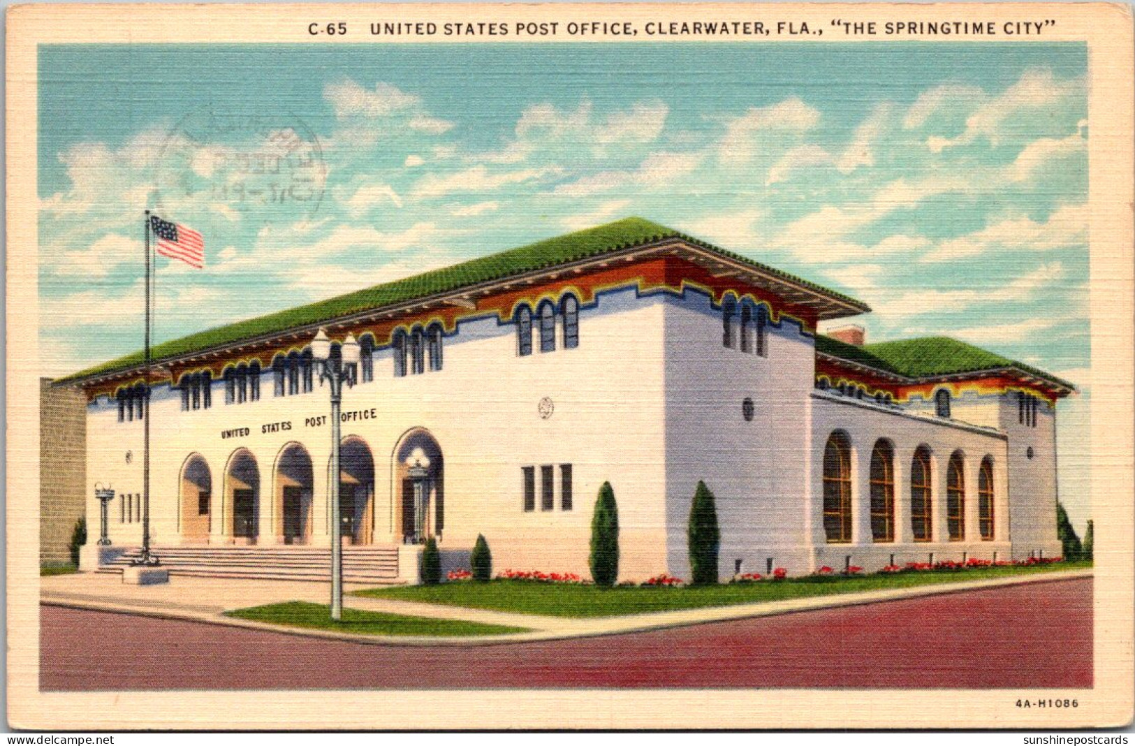 Florida Clearwater Post Office 1944 Curteich - Clearwater