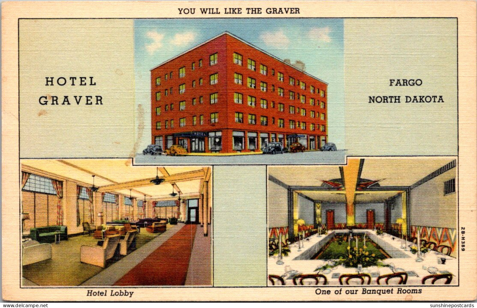 North Dakota Fargo Hotel Graver Showing Lobby And Banquet Room Curteich - Fargo