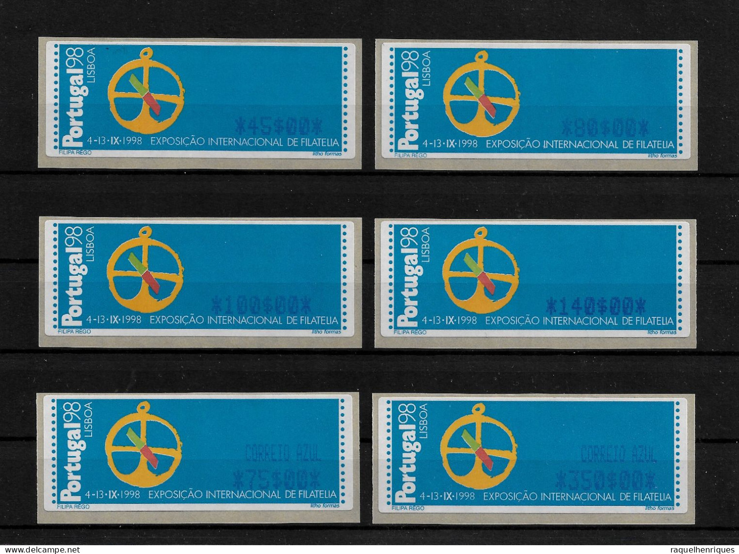 PORTUGAL ATM MACHINE STAMPS - ETIQUETAS - 1997 EXPO 98 - Nº 14A SET+AZUL MNH (BA5#456) - Macchine Per Obliterare (EMA)