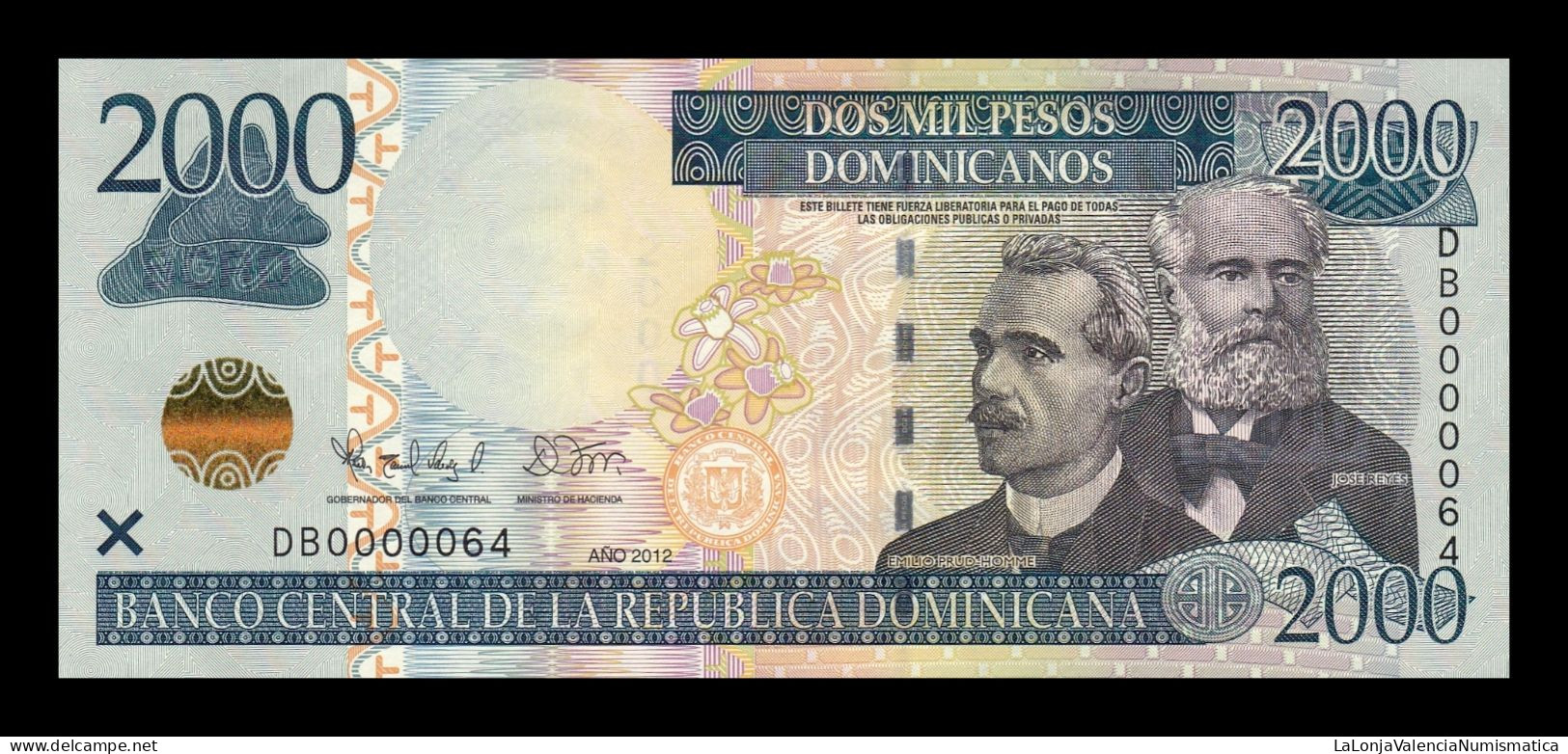 República Dominicana 2000 Pesos Dominicanos 2012 Pick 188b Low Serial 64 Sc Unc - Dominicana