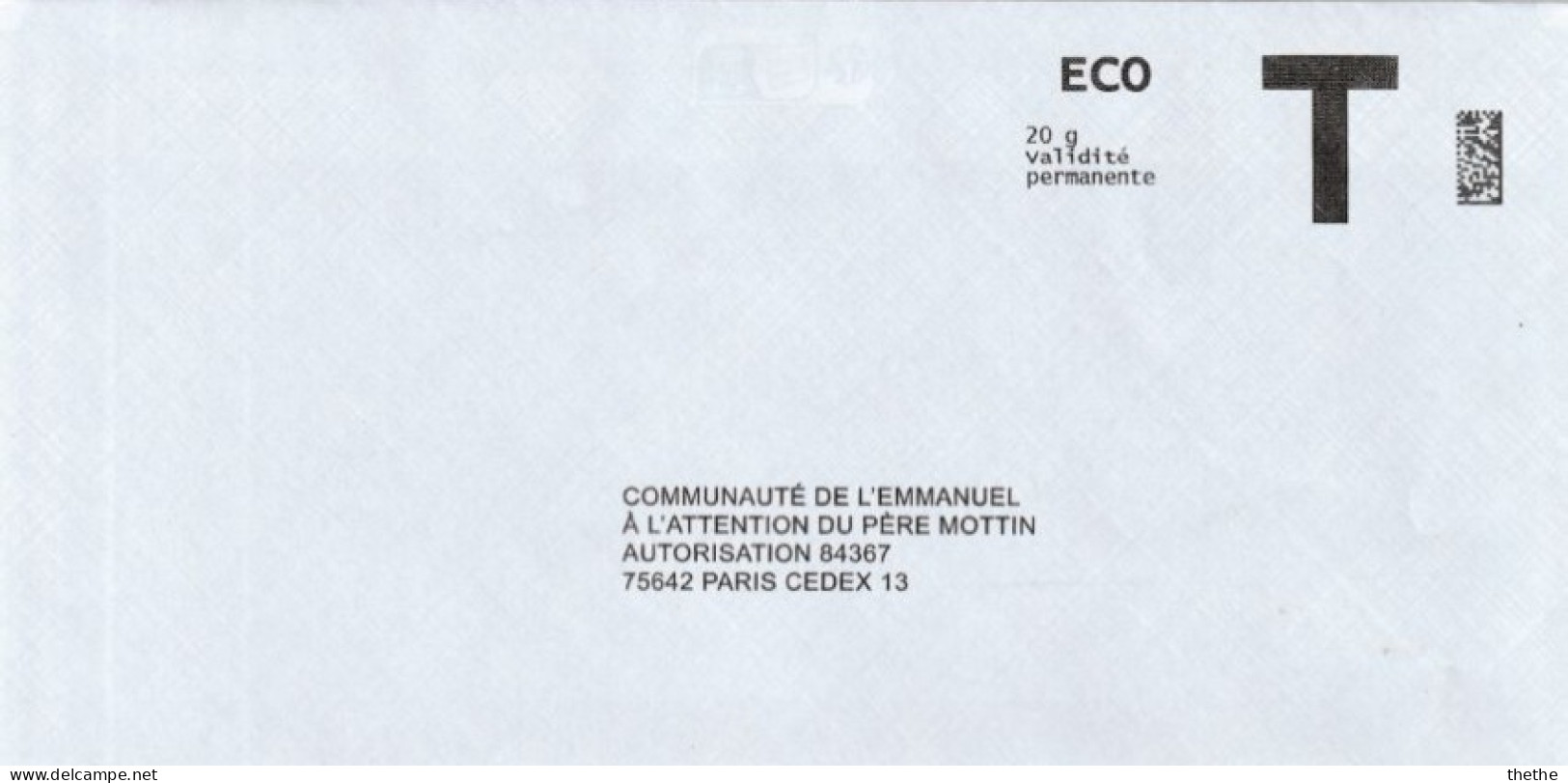 Enveloppe Réponse T -  Communauté De L'Emmanuel - 20 G Validité Permanente - Cards/T Return Covers