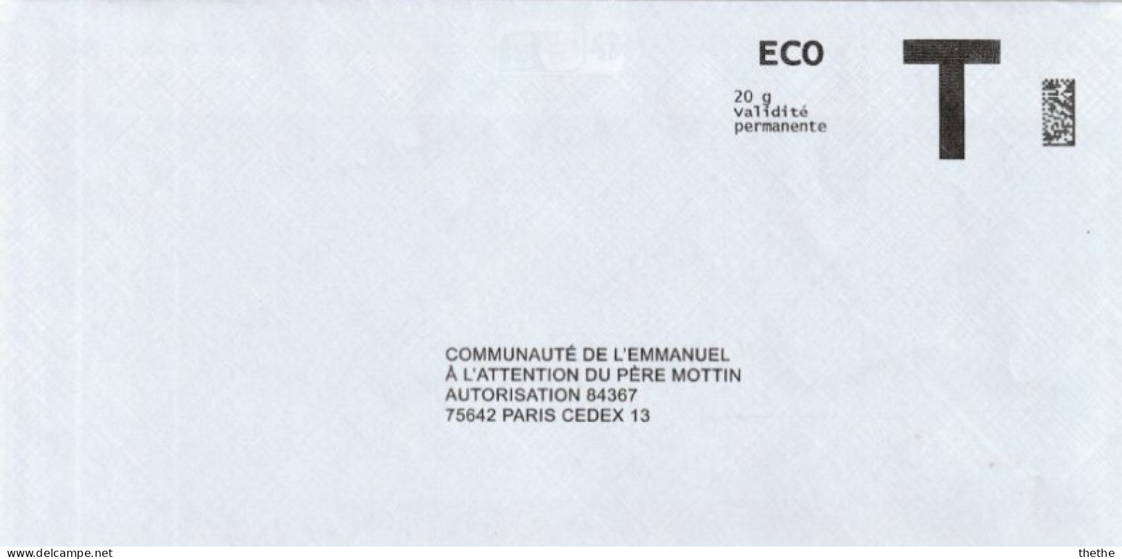Enveloppe Réponse T -  Communauté De L'Emmanuel - 20 G Validité Permanente - Cartes/Enveloppes Réponse T