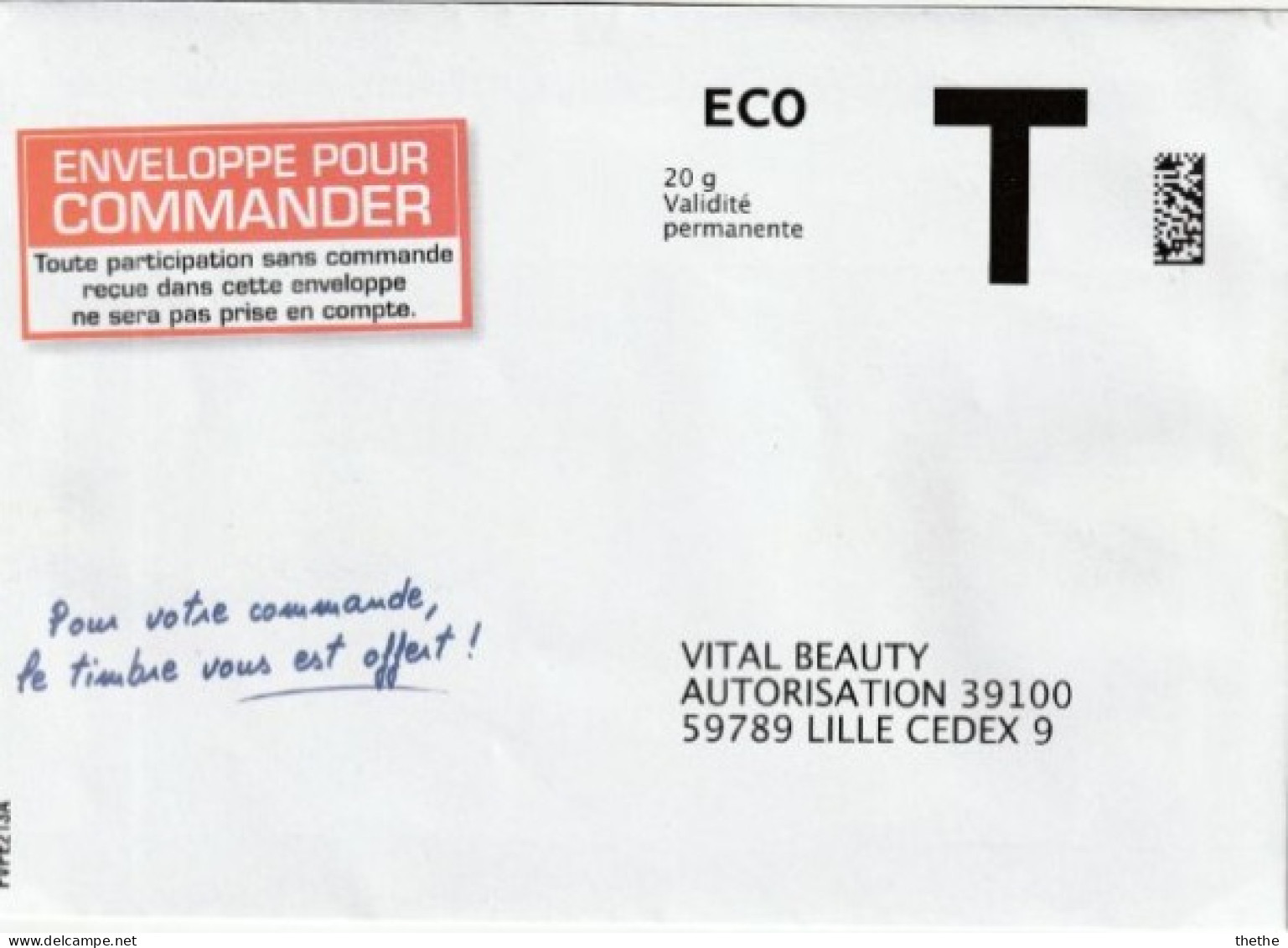 Enveloppe Réponse T - ECO - VITAL BEAUTY - 20 G Validité Permanente - Kaarten/Brieven Antwoorden T