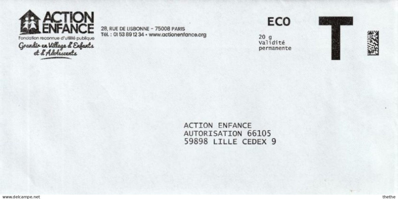 Enveloppe Réponse T - ECO - ACTION ENFANCE  - 20 G Validité Permanente - Kaarten/Brieven Antwoorden T