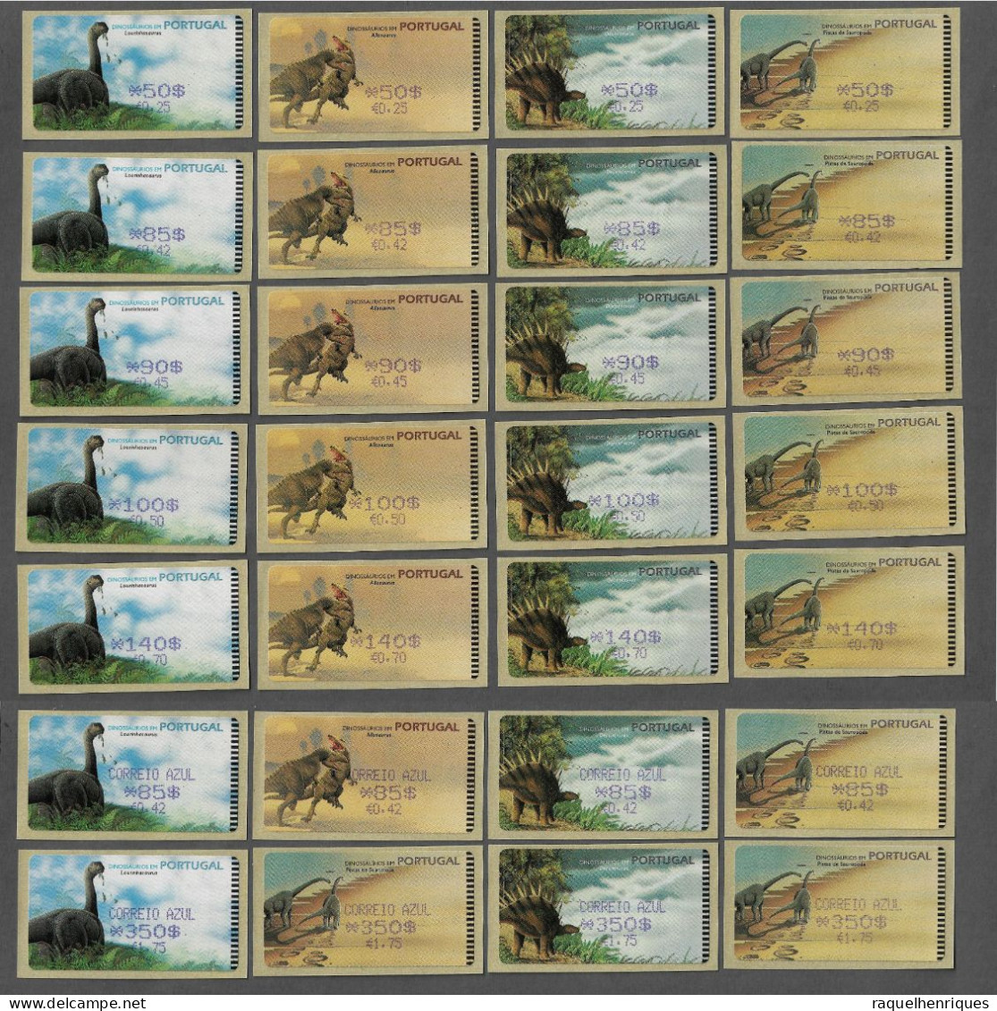 PORTUGAL ATM MACHINE STAMPS - ETIQUETAS - 1999 DINOSAURS - Nº 19A COMPLETE SET+AZUL 28 V. MNH (BA5#459) - Macchine Per Obliterare (EMA)