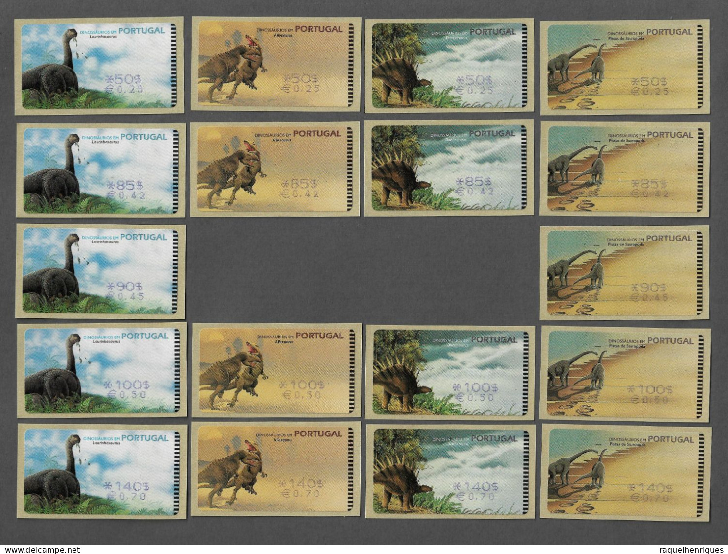 PORTUGAL ATM MACHINE STAMPS - ETIQUETAS - 1999 DINOSAURS - Nº 20A (MISSING 2 STAMPS) 18 V. MNH (BA5#462) - Macchine Per Obliterare (EMA)