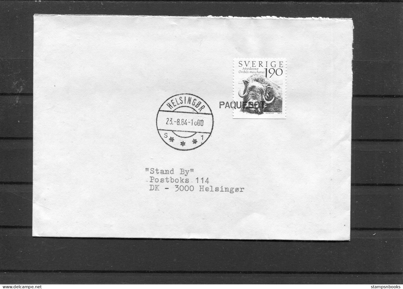 1984 Sweden 1kr 90ore Musk Ox PAQUEBOT Helsingborg Ship Cover  - Lettres & Documents