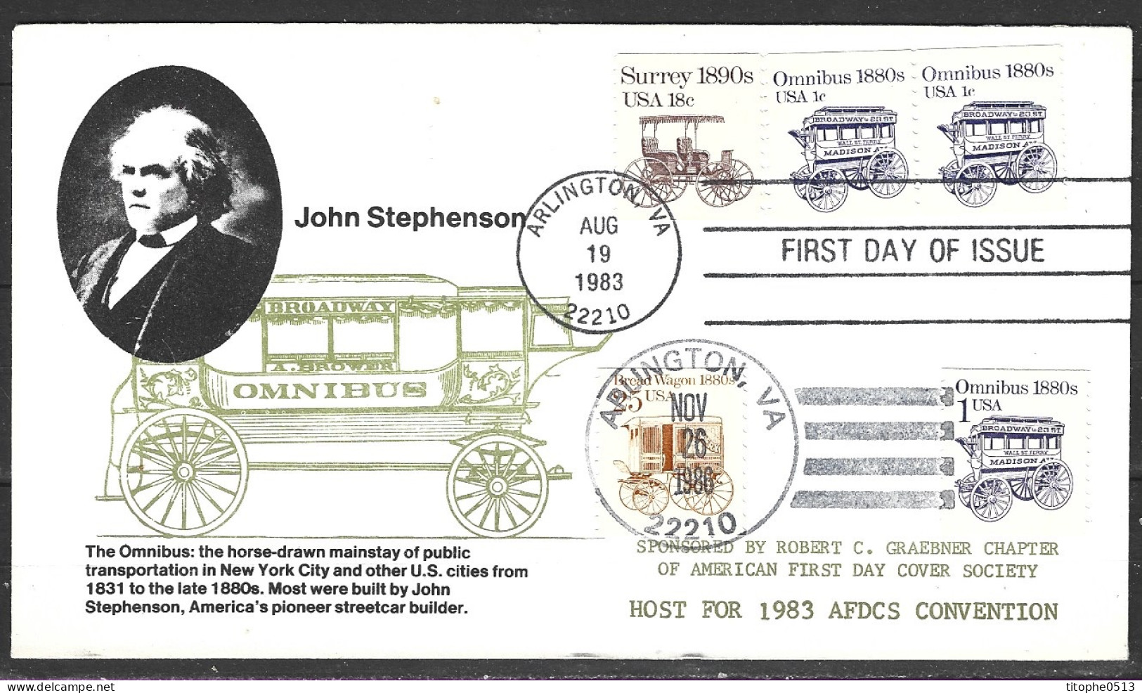 USA. N°1492 De 1983 Sur Enveloppe 1er Jour. Omnibus/Stephenson. - Diligences