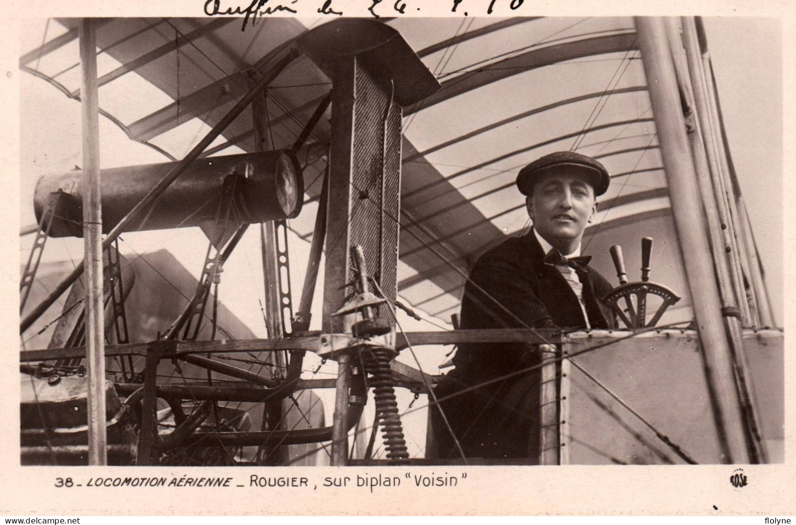 Aviation - Locomotion Aérienne - Aviateur ROUGIER Sur Avion Biplan Voisin - Aviateurs